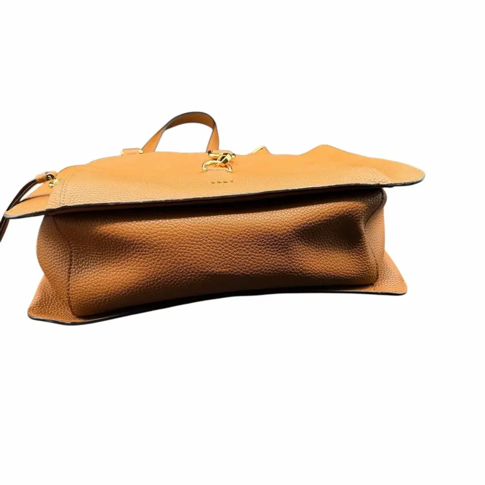 DKNY Tan Pebbled Leather Tote Bag w/ Zip Divider & Gold Hardware